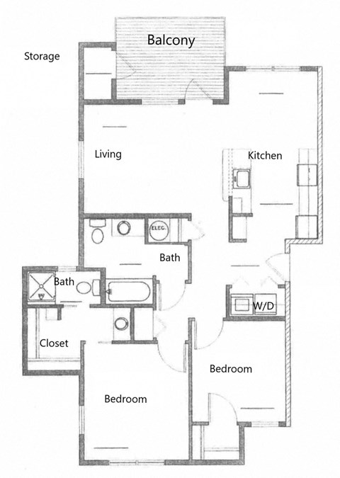 2 Bedroom, 2 Bathroom Floor Plan
